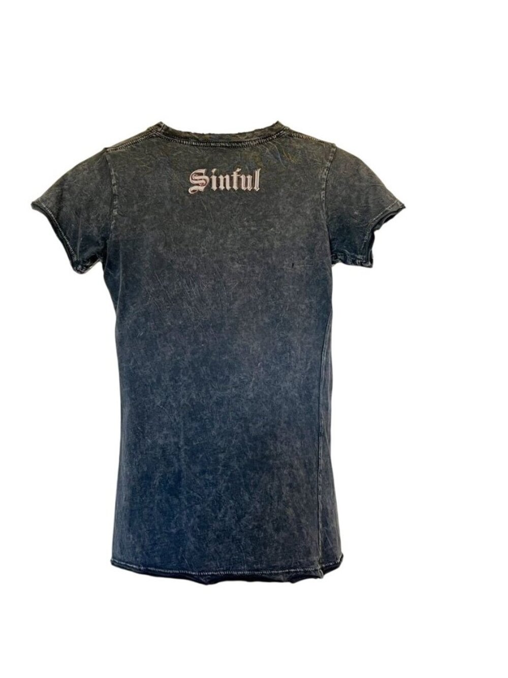 VTG Sinful By Affliction Women S Distressed Burnout Tee Skull Gothic Grunge USA - Picture 2 of 10